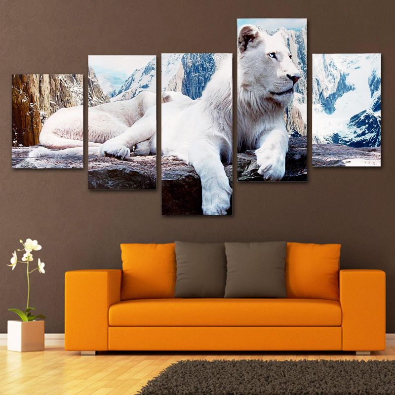 5 Unids León Blanco Impresión De Lienzo Pinturas Arte De La Pared Imagen Decoración De La Habitación Del Hogar Sin Marco