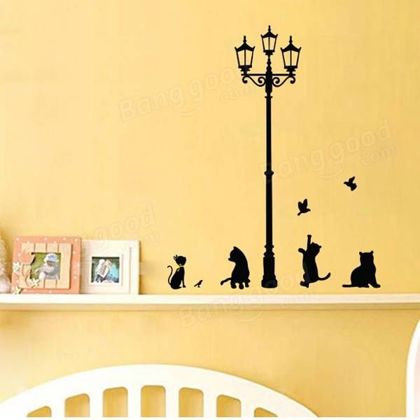 50x70 cm Lámpara Gato Pegatinas De Pared Hogar Escaleras Pegatina Decoración Decorativa Extraíble Pared Calcomanía