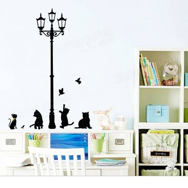 50x70 cm Lámpara Gato Pegatinas De Pared Hogar Escaleras Pegatina Decoración Decorativa Extraíble Pared Calcomanía