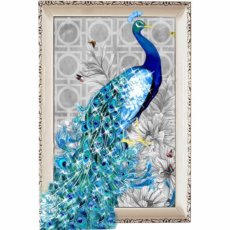 5d Pintura De Bordado De Diamantes Diy Azul Pavo Real Puntada Artesanía Decoración Del Hogar