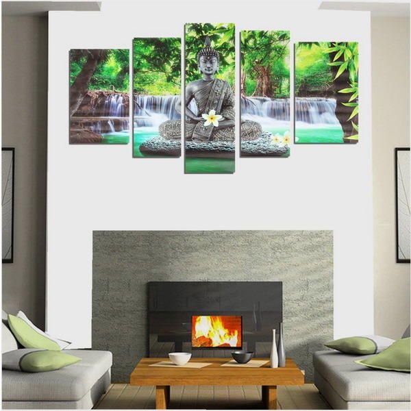 5pcs Buddha Frameless Canvas Print Mural Pintura Imagen De Pared Decoración Del Hogar