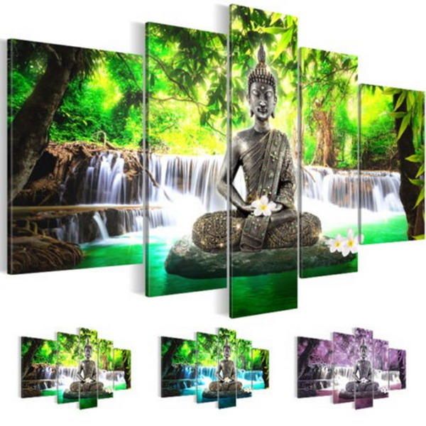 5pcs Buddha Frameless Canvas Print Mural Pintura Imagen De Pared Decoración Del Hogar