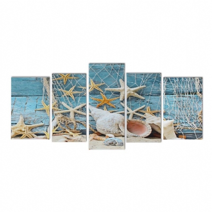 5pcs Concha Red De Pesca Estrella De Mar Lienzo Pintura Cuadros Impermeables Pinturas De Pared Sin Marco