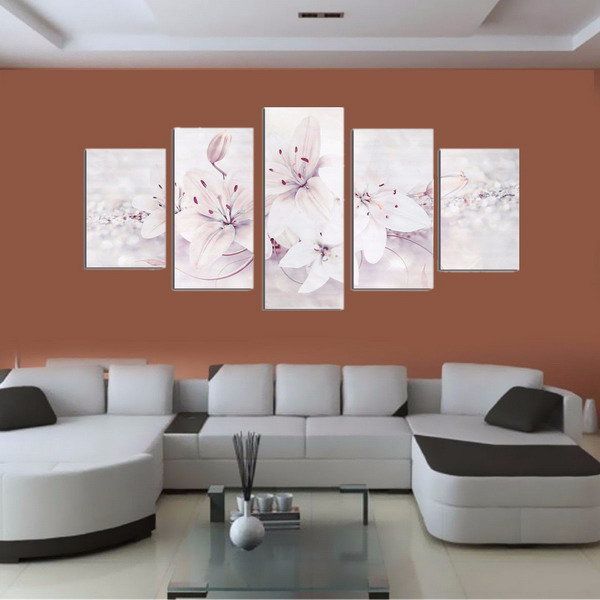 5pcs Pinturas En Lienzo Sin Marco Lirios Pintura Artística Para La Decoración De La Pared Del Hogar