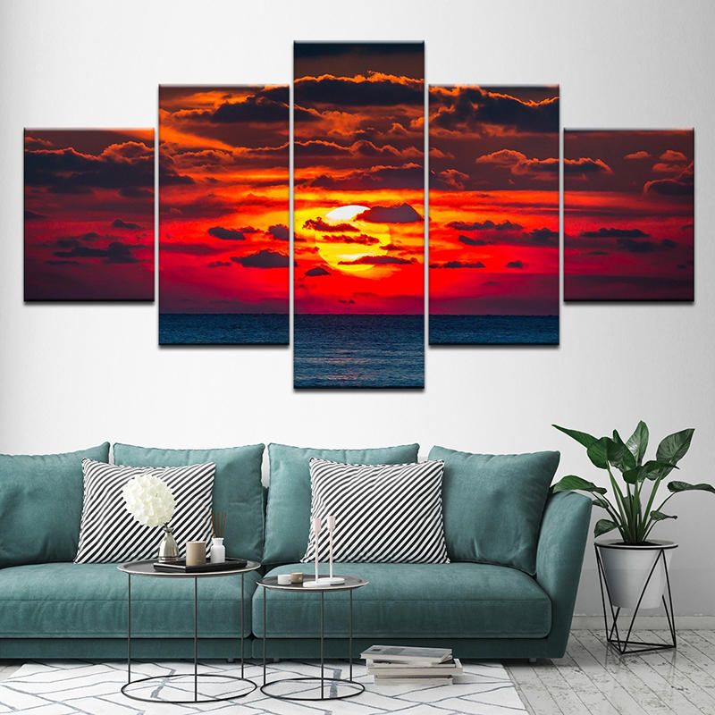 5pcs Pinturas De Pared Decoración Del Dormitorio Del Hogar Hd Art Sunset Pintura En Aerosol Lienzo