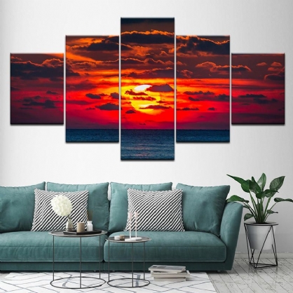 5pcs Pinturas De Pared Decoración Del Dormitorio Del Hogar Hd Art Sunset Pintura En Aerosol Lienzo