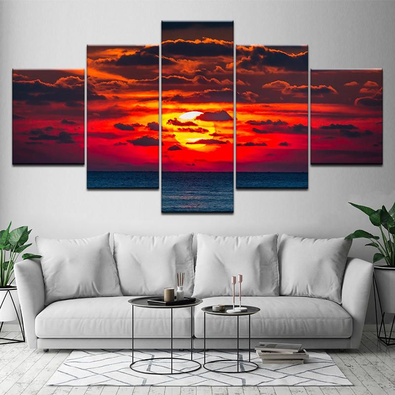 5pcs Pinturas De Pared Decoración Del Dormitorio Del Hogar Hd Art Sunset Pintura En Aerosol Lienzo