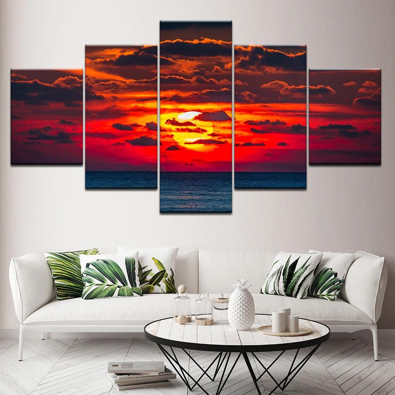 5pcs Pinturas De Pared Decoración Del Dormitorio Del Hogar Hd Art Sunset Pintura En Aerosol Lienzo