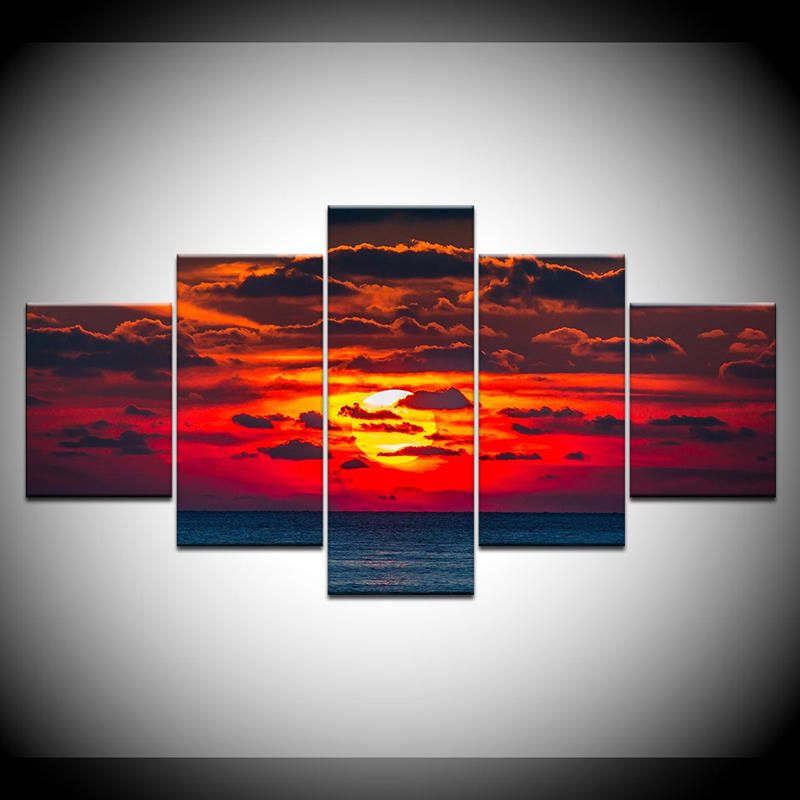 5pcs Pinturas De Pared Decoración Del Dormitorio Del Hogar Hd Art Sunset Pintura En Aerosol Lienzo