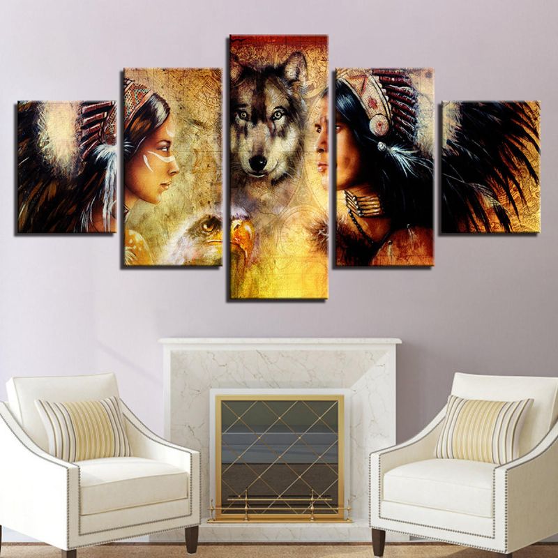 5pcs Set Wolf Modern Canvas Print Pinturas Wall Art Pictures Decoración Para El Hogar Sin Marco