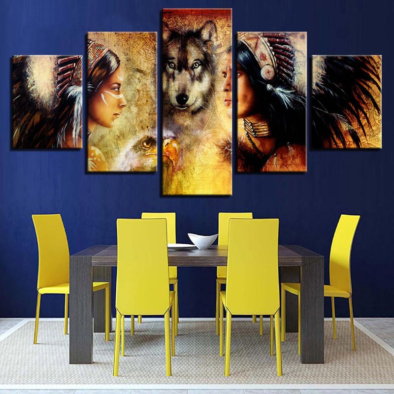 5pcs Set Wolf Modern Canvas Print Pinturas Wall Art Pictures Decoración Para El Hogar Sin Marco