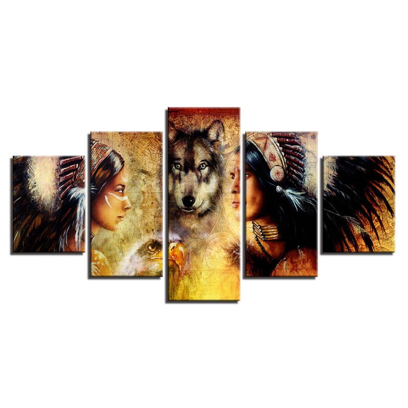 5pcs Set Wolf Modern Canvas Print Pinturas Wall Art Pictures Decoración Para El Hogar Sin Marco