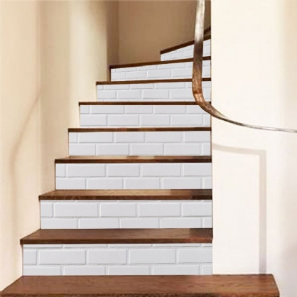 6 Piezas 3d Pegatinas De Escalera De Ladrillo Diy Calcomanías De Escalera Decoración Papel Tapiz Impermeable Extraíble Blanco Para Decoración Del Hogar