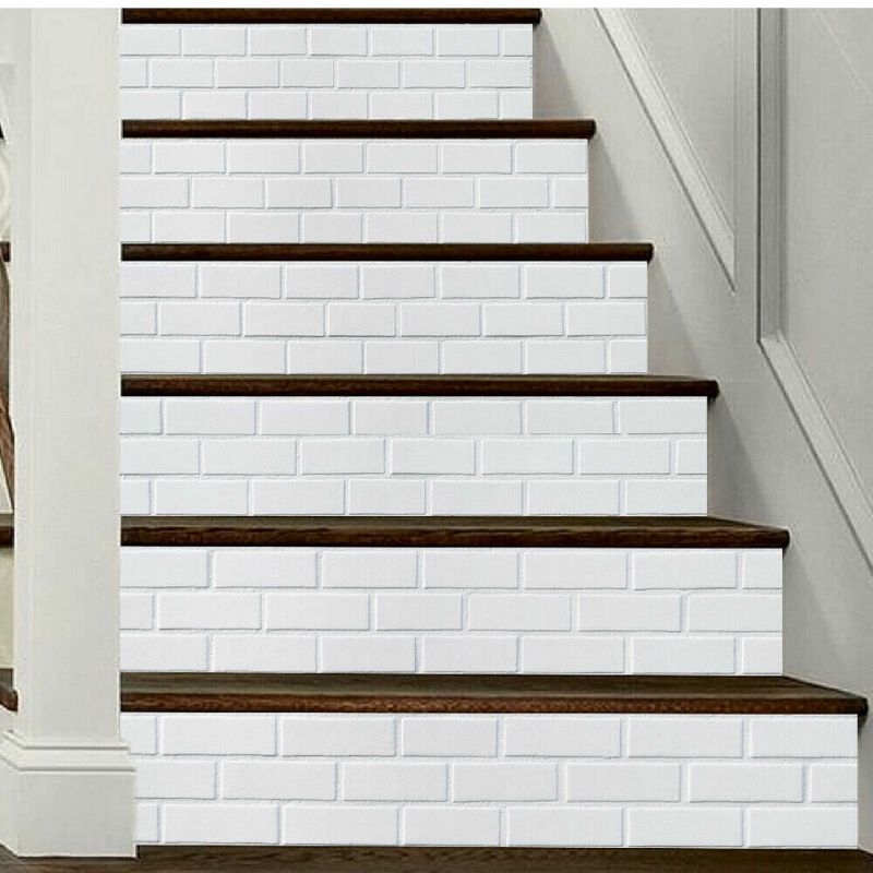 6 Piezas 3d Pegatinas De Escalera De Ladrillo Diy Calcomanías De Escalera Decoración Papel Tapiz Impermeable Extraíble Blanco Para Decoración Del Hogar