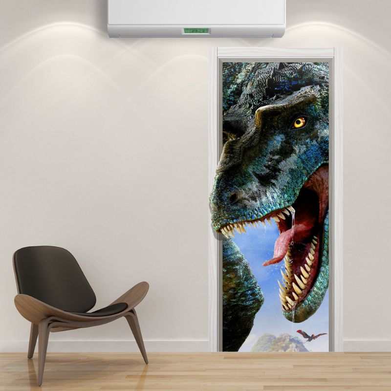 88x200cm Pag Puerta Imitación 3d Etiqueta De La Pared Fiery Dragon Tyrannosaurus Dinosaurio Decoración De La Pared Regalo