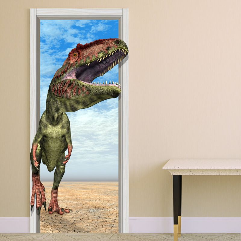 88x200cm Pag Puerta Imitación 3d Etiqueta De La Pared Fiery Dragon Tyrannosaurus Dinosaurio Decoración De La Pared Regalo