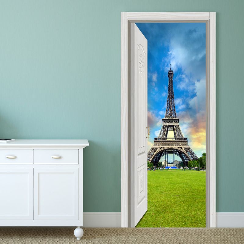 88x200cm Pag Puerta Imitación 3d Pegatina De Pared Océano Desierto Torre Eiffel Puerta Entreabierta Decoración De Pared Para El Hogar Regalo