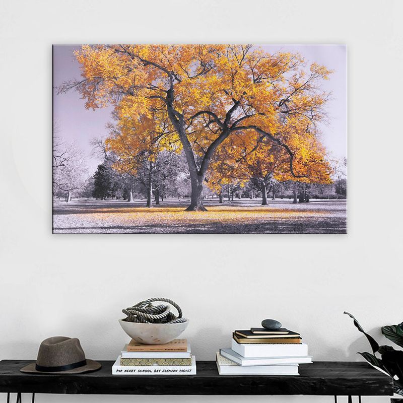 Árbol Grande Hojas Amarillas Negro Blanco Naturaleza Lienzo Arte De La Pared Impresión De Imagen Para La Decoración De La Pared Del Hogar