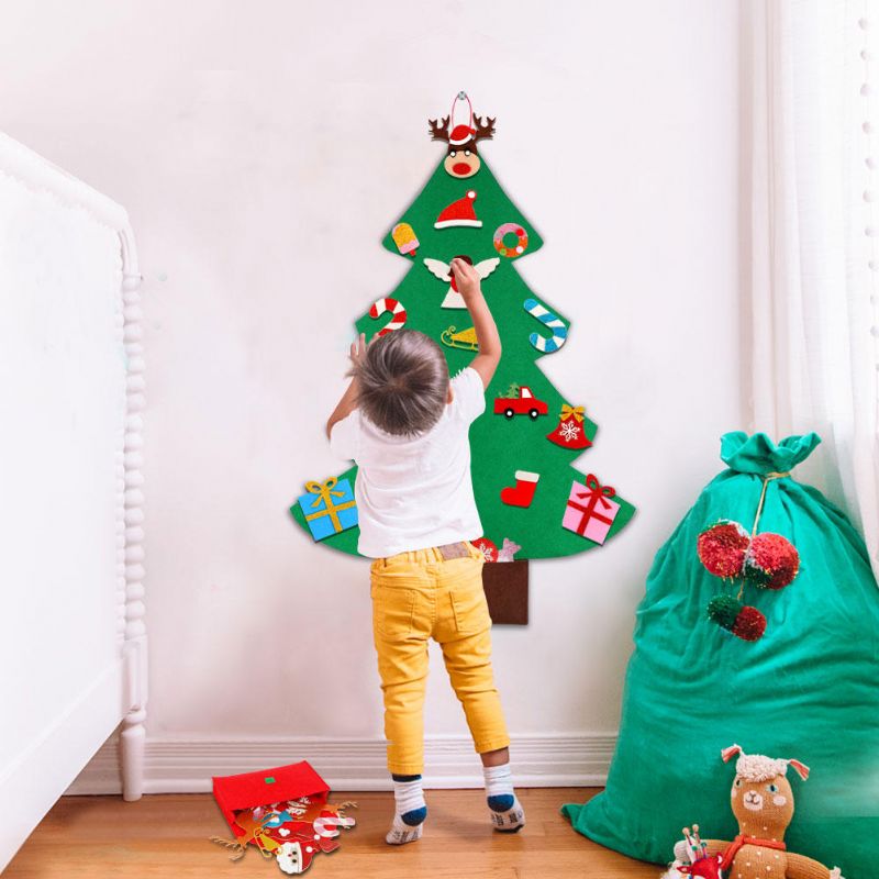 Árbol De Navidad De Fieltro De Bricolaje Con Adornos De Brillo Pegar Libremente Árboles De Navidad Para Colgar En La Pared Decoraciones Navideñas Regalo De Año Nuevo De Fieltro Kit De Árbol De Navidad De Bricolaje