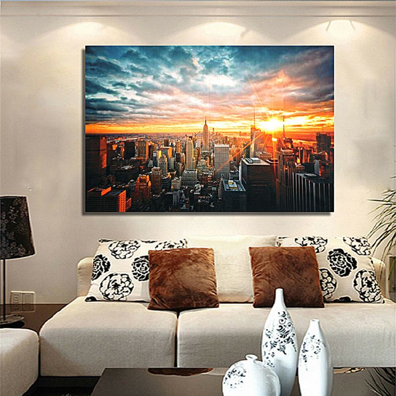 Cartel De Tela De Seda Nocturna De La Ciudad De Nueva York Pintura Papel De Pared Moderno Arte Imagen Al Óleo Sala De Estar Decoración Del Hogar