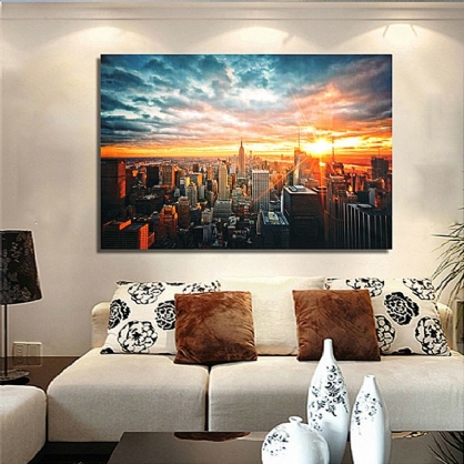 Cartel De Tela De Seda Nocturna De La Ciudad De Nueva York Pintura Papel De Pared Moderno Arte Imagen Al Óleo Sala De Estar Decoración Del Hogar