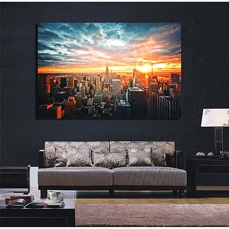 Cartel De Tela De Seda Nocturna De La Ciudad De Nueva York Pintura Papel De Pared Moderno Arte Imagen Al Óleo Sala De Estar Decoración Del Hogar