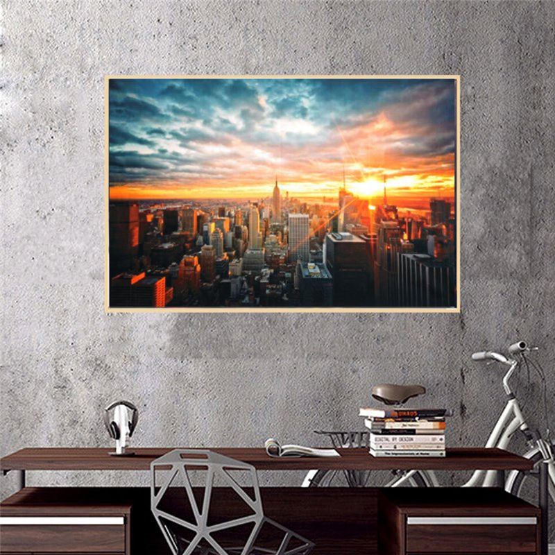 Cartel De Tela De Seda Nocturna De La Ciudad De Nueva York Pintura Papel De Pared Moderno Arte Imagen Al Óleo Sala De Estar Decoración Del Hogar