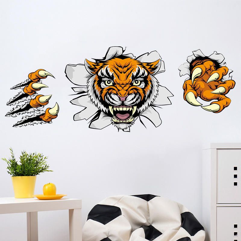 Creative Company Decoraciones De Oficina Pegatinas De Pared Dominante 3d Tiger Broken Wall 30 * 90cm