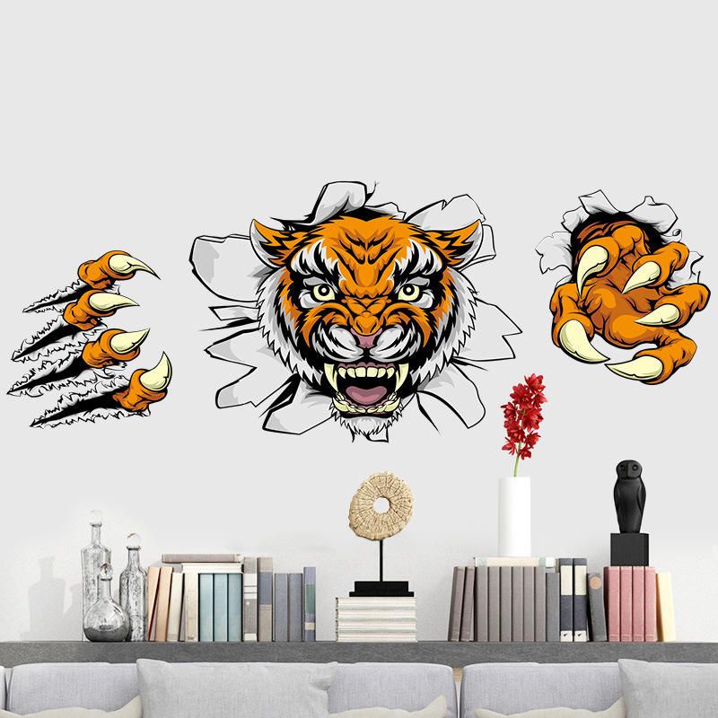 Creative Company Decoraciones De Oficina Pegatinas De Pared Dominante 3d Tiger Broken Wall 30 * 90cm