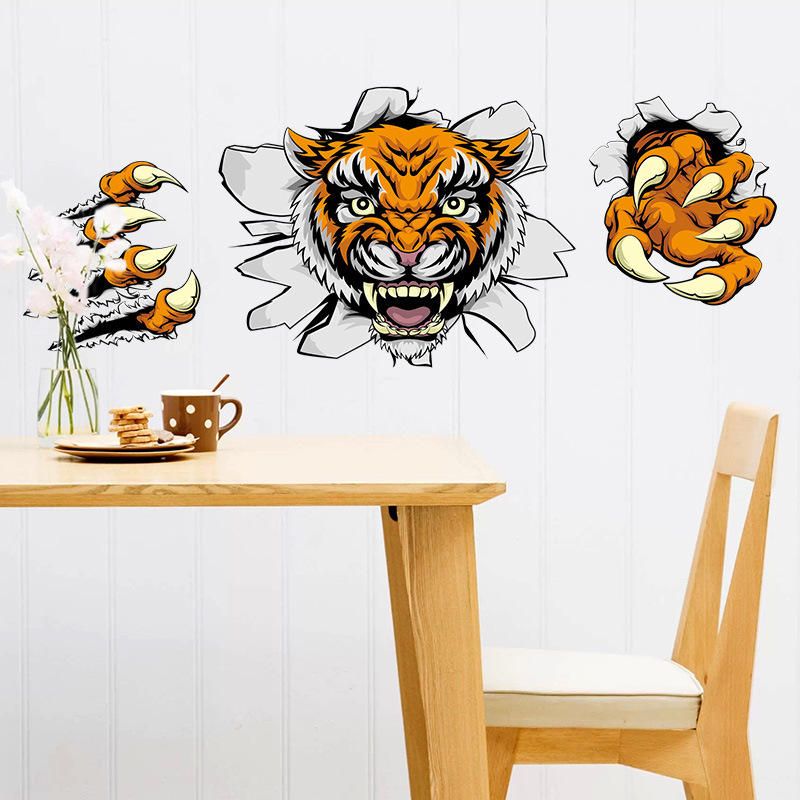 Creative Company Decoraciones De Oficina Pegatinas De Pared Dominante 3d Tiger Broken Wall 30 * 90cm