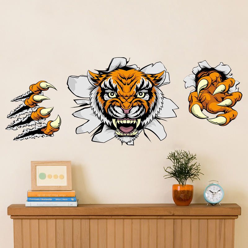 Creative Company Decoraciones De Oficina Pegatinas De Pared Dominante 3d Tiger Broken Wall 30 * 90cm