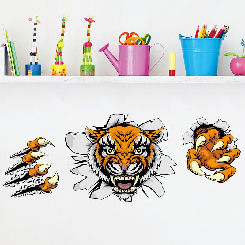 Creative Company Decoraciones De Oficina Pegatinas De Pared Dominante 3d Tiger Broken Wall 30 * 90cm