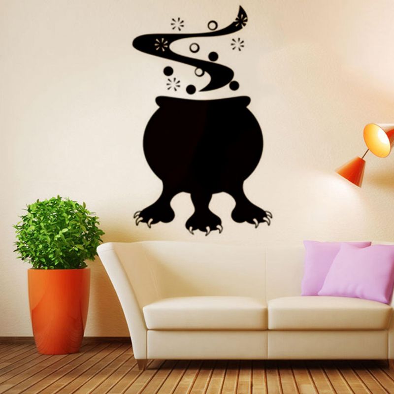 Creative Halloween Cooking Pot Garra Pvc Etiqueta De La Pared Impermeable Vinilo Extraíble Arte Mural Pegatinas De Decoración Protección Del Medio Ambiente Etiqueta De La Pared De Halloween Ventana Decoración Del Hogar Decoración