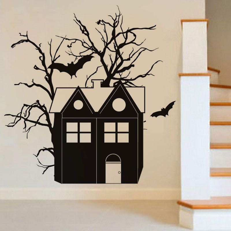 Creative Halloween Haunted House Bat Pvc Etiqueta De La Pared Impermeable Vinilo Extraíble Arte Mural Pegatinas De Decoración Protección Del Medio Ambiente Etiqueta De La Pared De Halloween Ventana Decoración Del Hogar Calcomanía Decoración