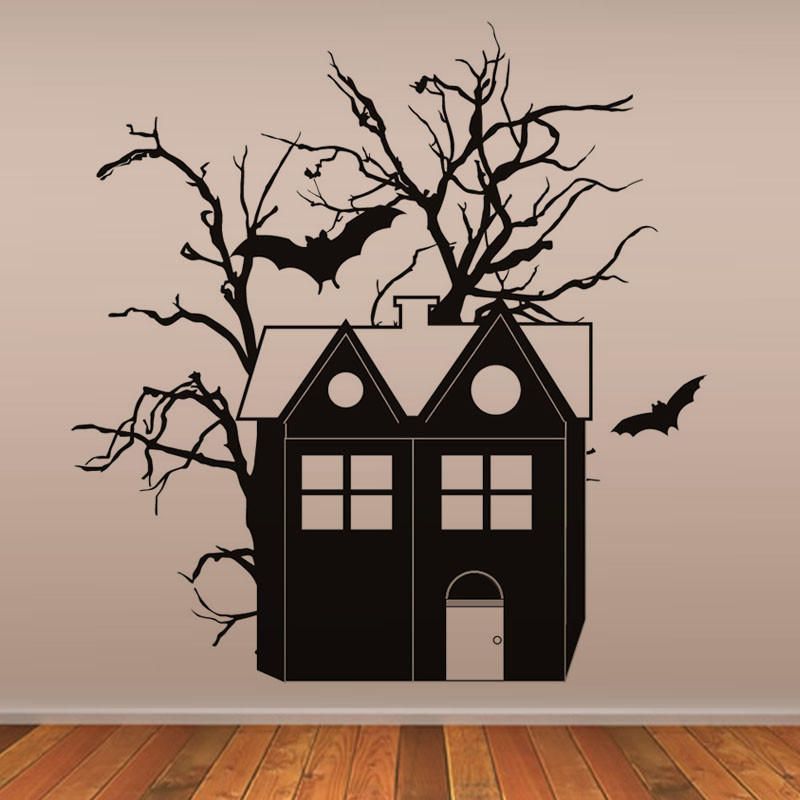 Creative Halloween Haunted House Bat Pvc Etiqueta De La Pared Impermeable Vinilo Extraíble Arte Mural Pegatinas De Decoración Protección Del Medio Ambiente Etiqueta De La Pared De Halloween Ventana Decoración Del Hogar Calcomanía Decoración