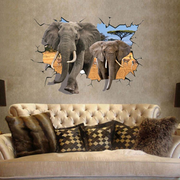 Creativo 3d Animales Africanos Elefantes Pvc Etiqueta De La Pared Rota Diy Decoración Extraíble Pegatinas De Pared A Prueba De Agua Hogar Hogar Etiqueta De La Pared Cartel Decoración Mural Para El Dormitorio Sala De Estar