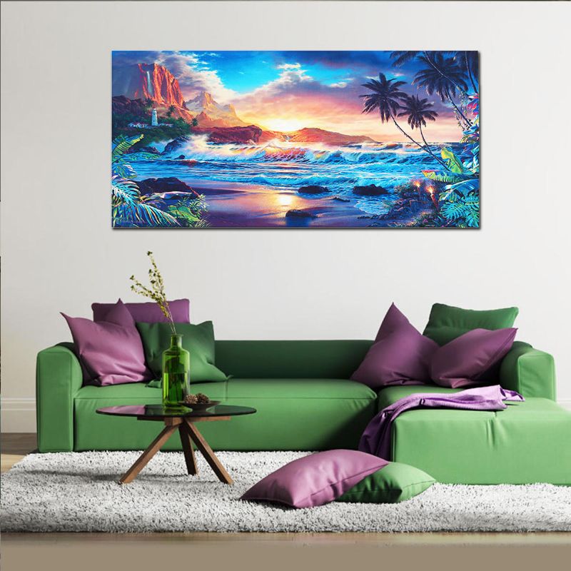 Decoración Para El Hogar Pinturas Impresas En Lienzo Arte De La Pared Paisaje De Puesta De Sol Moderno Árbol De Playa Regalo