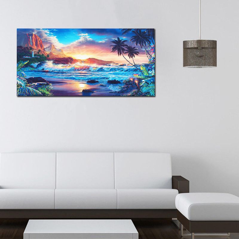 Decoración Para El Hogar Pinturas Impresas En Lienzo Arte De La Pared Paisaje De Puesta De Sol Moderno Árbol De Playa Regalo