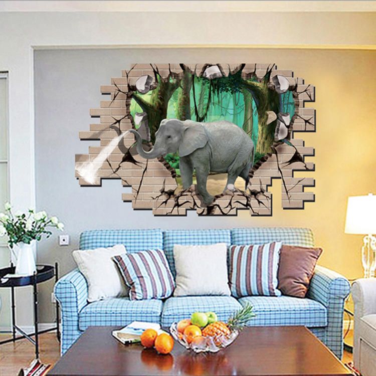 Dibujos Animados Creativos 3d Elefante Pvc Etiqueta De La Pared Rota Diy Decoración Extraíble Pegatinas De Pared A Prueba De Agua Hogar Hogar Etiqueta De La Pared Póster Decoración Mural Para El Dormitorio Sala De Estar