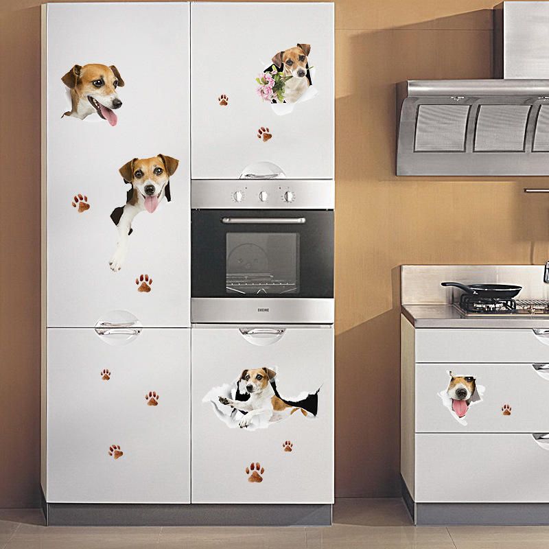 Dibujos Animados Creativos 3d Perro Lindo Pvc Etiqueta De La Pared Rota Diy Decoración Extraíble Pegatinas De Pared A Prueba De Agua Hogar Hogar Etiqueta De La Pared Póster Decoración Mural Para Dormitorio Sala De Estar Armario Refrigerador