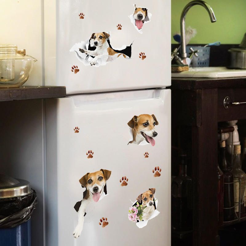 Dibujos Animados Creativos 3d Perro Lindo Pvc Etiqueta De La Pared Rota Diy Decoración Extraíble Pegatinas De Pared A Prueba De Agua Hogar Hogar Etiqueta De La Pared Póster Decoración Mural Para Dormitorio Sala De Estar Armario Refrigerador