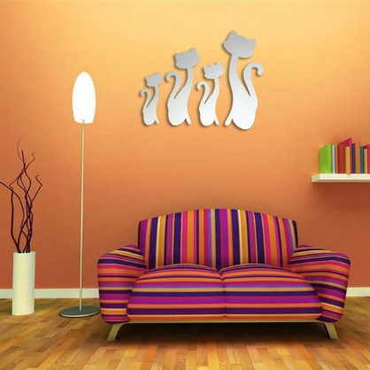 Diy 3d Cuatro Gatos Lindos Espejo Acrílico Pegatinas De Pared Home Room Art Decal