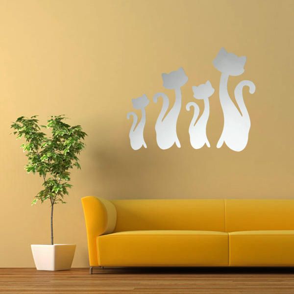 Diy 3d Cuatro Gatos Lindos Espejo Acrílico Pegatinas De Pared Home Room Art Decal