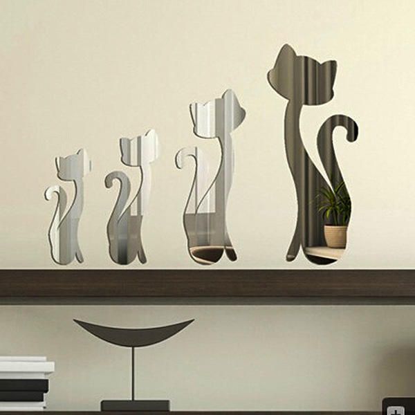 Diy 3d Cuatro Gatos Lindos Espejo Acrílico Pegatinas De Pared Home Room Art Decal