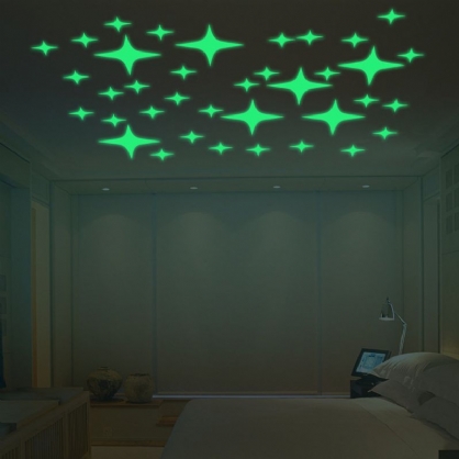 Dx-168 22pcs Brillo Fluorescente Estrellas Parpadeantes Etiqueta De La Pared Decoración Del Dormitorio Del Hogar