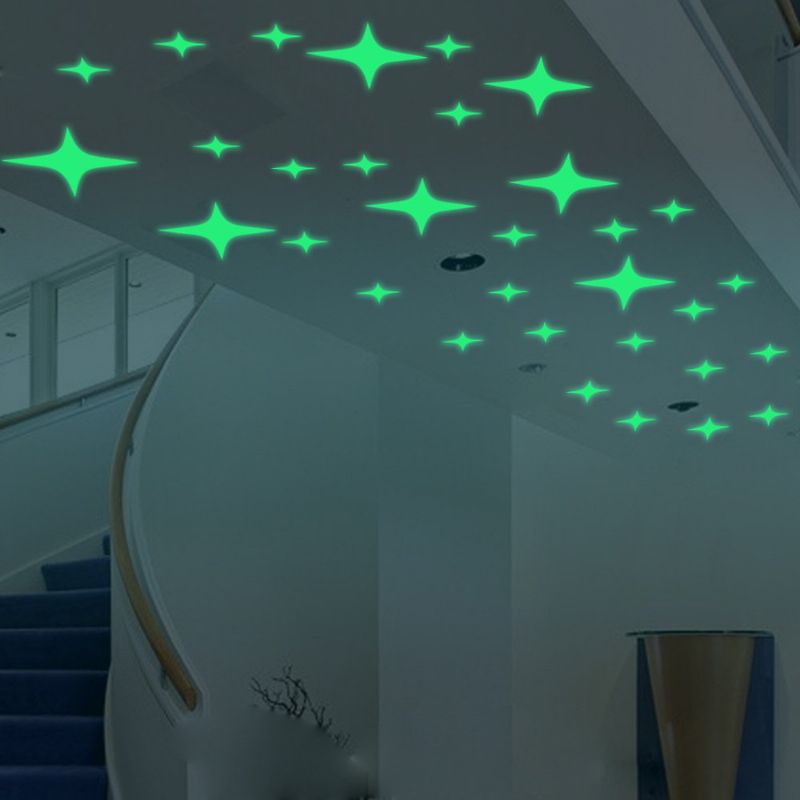 Dx-168 22pcs Brillo Fluorescente Estrellas Parpadeantes Etiqueta De La Pared Decoración Del Dormitorio Del Hogar