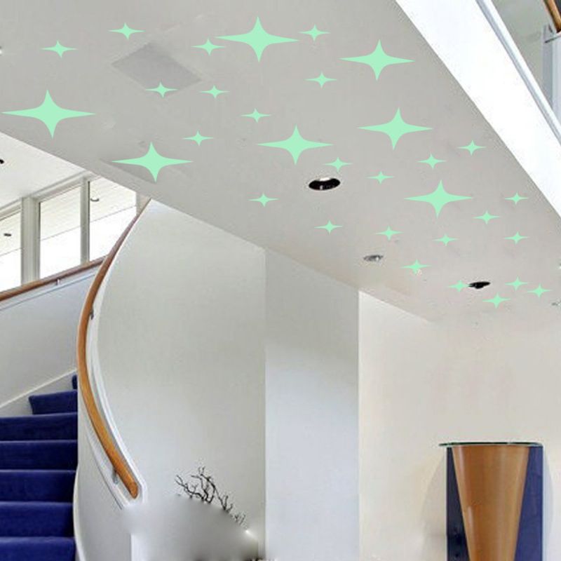 Dx-168 22pcs Brillo Fluorescente Estrellas Parpadeantes Etiqueta De La Pared Decoración Del Dormitorio Del Hogar