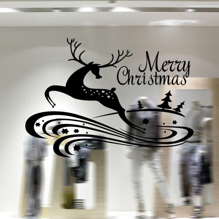 Feliz Navidad Feliz Año Nuevo Lindo Ciervo Espeleología Impermeable Extraíble Pvc Pared De Vidrio Etiqueta De La Decoración De La Ventana Para El Hogar Decoraciones Para Fiestas