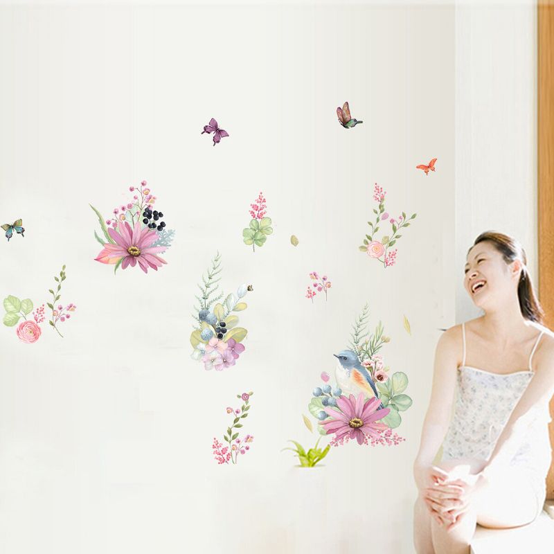 Flor Pájaros Mariposas Extraíble Niños Bebé Etiqueta De La Pared Pegatinas De Vinilo Decoración Artística Para La Decoración De La Pared Del Hogar