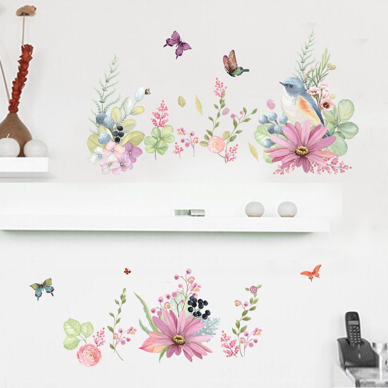 Flor Pájaros Mariposas Extraíble Niños Bebé Etiqueta De La Pared Pegatinas De Vinilo Decoración Artística Para La Decoración De La Pared Del Hogar